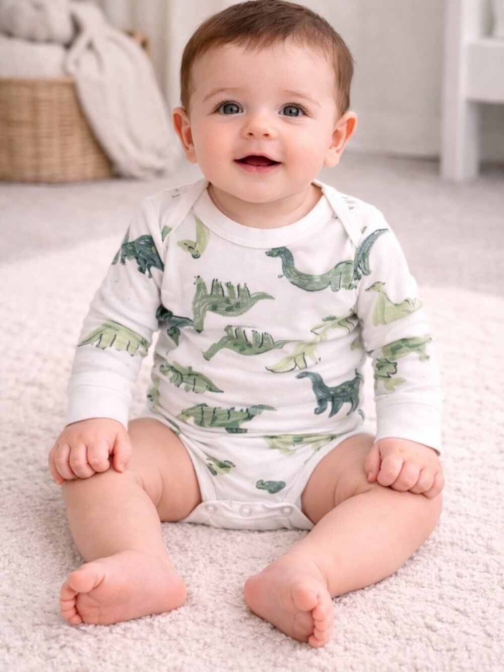 NWT Carter’s Baby Boy Onesies 3 Pack Size 3 Months Dinosaur Bodysuits Green Gray - Picture 2 of 3
